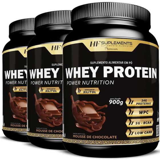 Imagem de Kit 3X Whey Protein Power Nutrition Mousse De Chocolate 900G