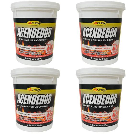 Imagem de KIT 4 ACENDEDOR DE CARVAO LAREIRA CHURRASQUEIRA LENHA ALLCHEM 800g