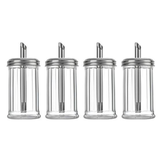 Imagem de Kit 4 Açucareiro De Vidro Com Bico Dosador Aço Inox Açúcar 300ml