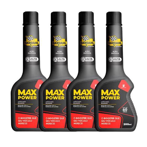 Imagem de Kit 4 Aditivo de Combustível MAX POWER para carros e motos (controle do octanagem e restauração de potência) 200ml-Bardahl