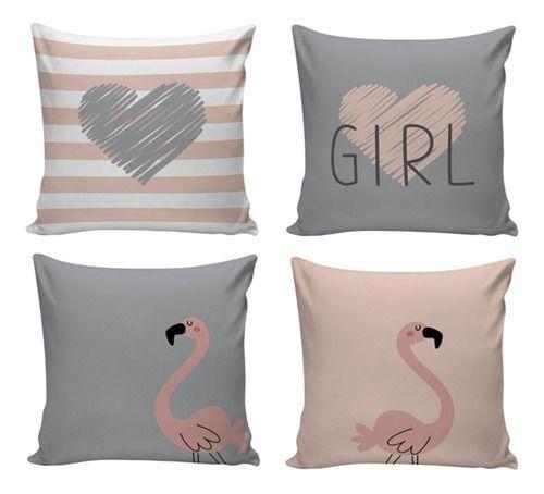 Imagem de Kit 4 Almofadas 40X40 com enchimento Flamingo/Girl