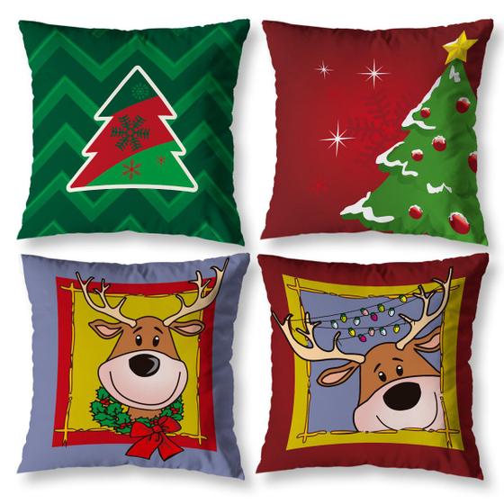 Imagem de Kit 4 Almofadas Cheias 40cm x 40cm Decorativas Natal Estampadas Digital Noel Sala Sofá Quarto