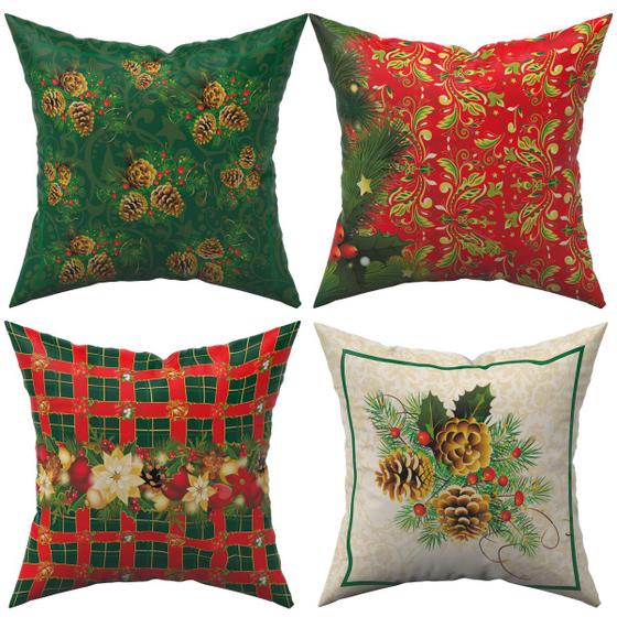 Imagem de Kit 4 Almofadas Cheias Decorativas Natalinas Verde Natal Fim de Ano 45cm x 45cm com Refil