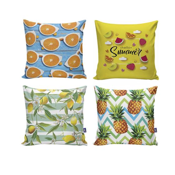 Imagem de Kit 4 Almofadas Decorativas 40X40 com Enchimento Frutas Summer