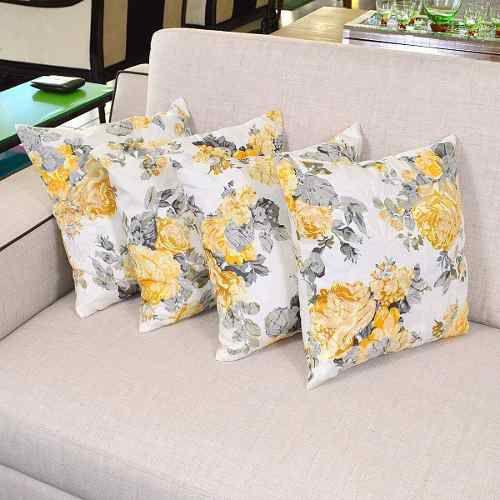 Imagem de - Kit 4 Almofadas Decorativas Jacquard Floral Amarelo 45x45