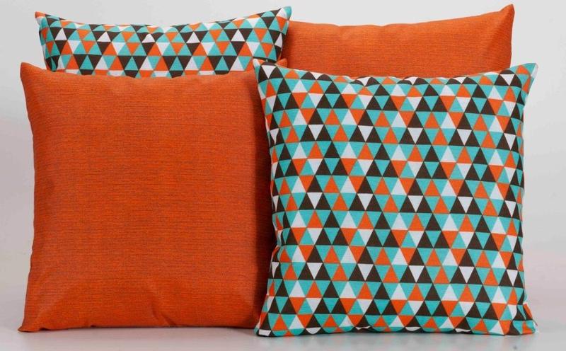 Imagem de Kit 4 Almofadas Decorativas para Sofá Estampa Geométrico Laranja e Azul Turquesa