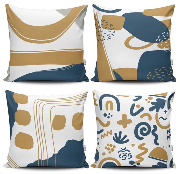 Imagem de Kit 4 Almofadas Estampadas com Silicone Premium 42cm x 42cm - Azul e Dourado