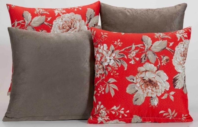 Imagem de Kit 4 Almofadas Para Sofá Estampa Cáqui Com Vermelho