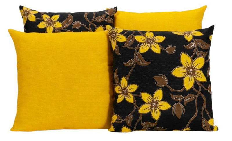 Imagem de Kit 4 Almofadas Para Sofá Estampa Preto Com Flores Amarelas