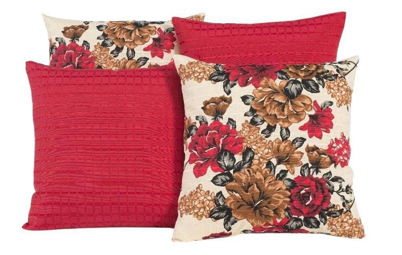 Imagem de Kit 4 Almofadas Para Sofá Vermelho Com Flores Coloridas 002