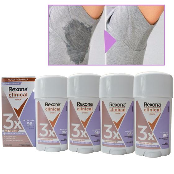 Imagem de Kit 4 Antitranspirante Rexona Clinical Extra Dry Creme 58 G Anti Manchas
