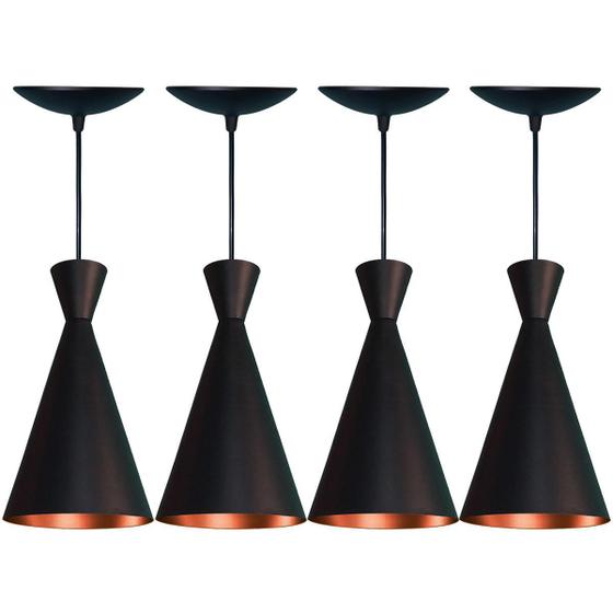 Imagem de Kit 4 Arandelas Cone  Preto Fosco E Cobre