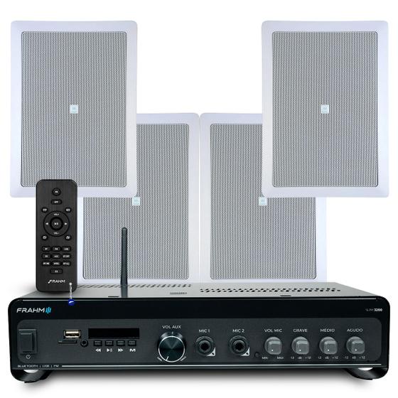 Imagem de Kit 4 Arandelas Jbl de Embutir Teto Som Ambiente Apartamento + Amplificador Bluetooth Usb Tv