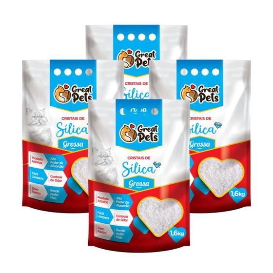 Imagem de Kit 4 Areias Sílica Sanitária Micro Cristais Em Gel para gatos Great pet - 1,6 Kg