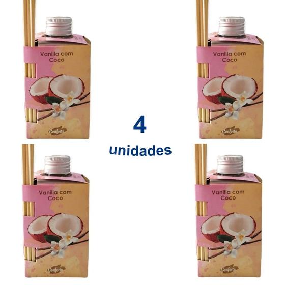 Imagem de Kit 4 Aromatizador Ambiente Vanilla com Coco  de 280ml Difusor Vareta Luz Aromas - Envio Já