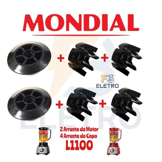 Imagem de Kit 4 Arrastes do Copo + 2 Arrastes do Motor para Liquidificador Mondial Turbo L-1100