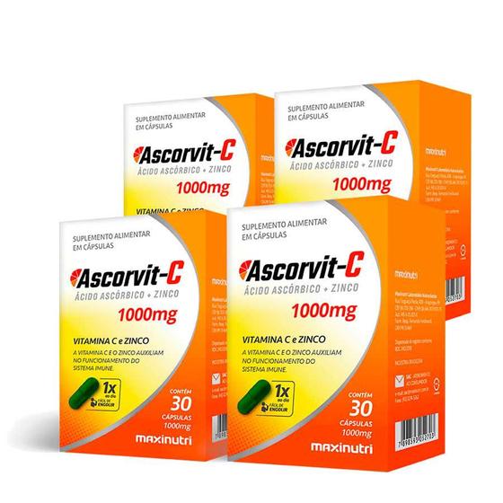 Imagem de Kit 4 AscorVit C 1000mg Vitamina C + Zinco 30 Caps Maxinutri