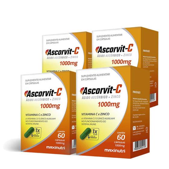 Imagem de Kit 4 AscorVit Fonte de Vitamina C + Zinco 60 Cáps Maxinutri