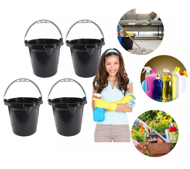 Imagem de Kit 4 Baldes Multiuso Preto com Alça Resistente 8.5 Litros