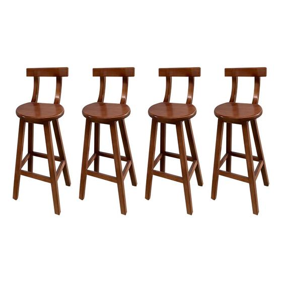 Imagem de Kit 4 Bancos Altos Bistrô de Madeira com Encosto Girafa Ideal para Bar e Restaurante Imbuia