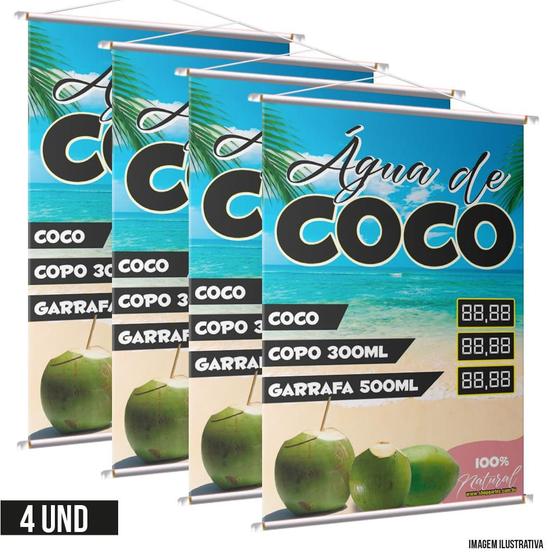 Imagem de Kit 4 Banners Agua De Coco- Preço Editável Em Alta Qualidade