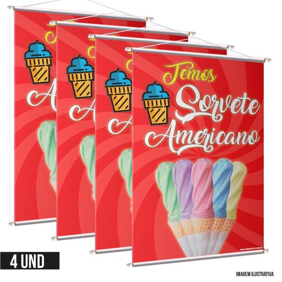 Imagem de Kit 4 Banners Sorvete Americano Sabores Impressão Digital