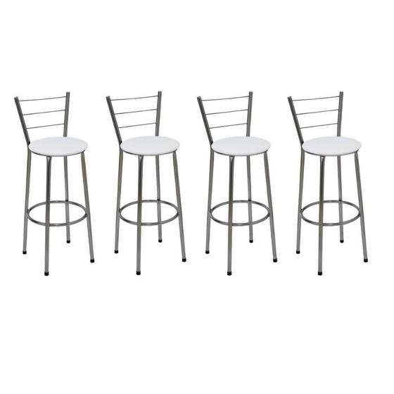 Imagem de Kit 4 Banquetas Alta Cromada com Assento Branco Fortmix