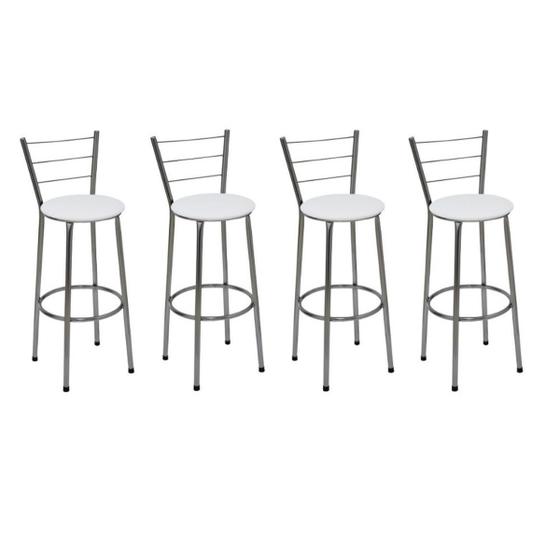 Imagem de Kit 4 Banquetas Altas Cromada com Encosto Assento Branco