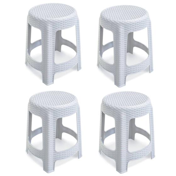 Imagem de Kit 4 Banquetas Banco Premium Rattan Branca 45x35 cm