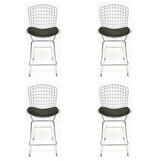 Imagem de Kit 4 Banquetas BERTOIA cromada assento preto altura 70cm - Poltronas do Sul