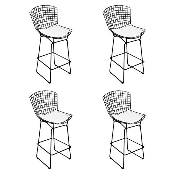 Imagem de Kit 4 Banquetas Bistrô Bertoia Preta D80 com Assento Branco