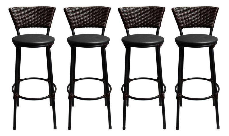 Kit 4 Banquetas Bistro Cuba Aço Preto Junco Sintético Marrom Assento Preto Menor preço em Kit 4 Banquetas Bistro Cuba Aço Preto Junco Sintético Marrom Assento Preto