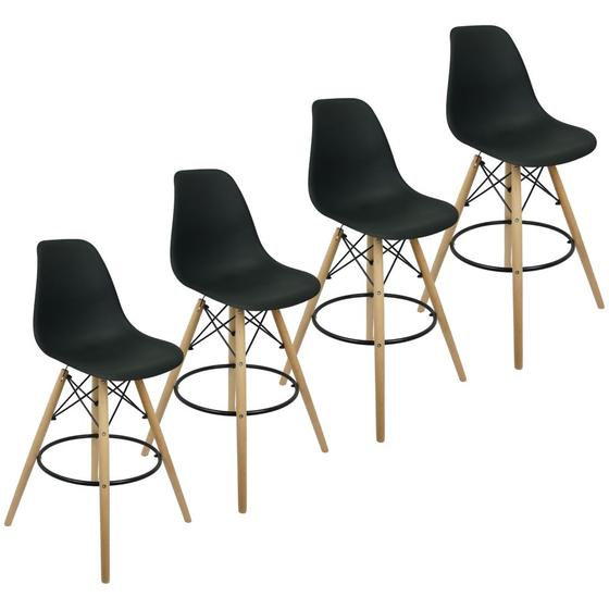 Imagem de Kit 4 Banquetas Charles Eames Eiffel Wood Design Base Fixa Madeira