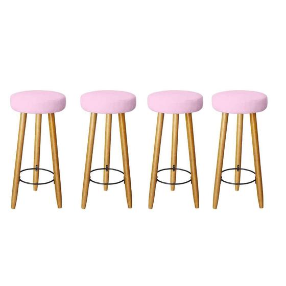 Imagem de Kit 4 Banquetas Decorativas 78cm com Pés Pálito Italian Rosa Bebê - Mafer