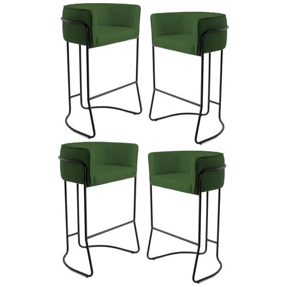 Imagem de Kit 4 Banquetas Decorativas Base Aço Preto Betina B-89 Corano Verde - Domi