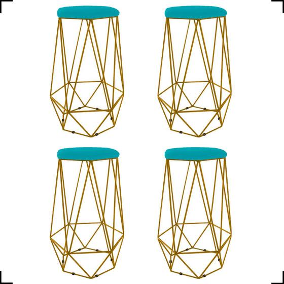 Imagem de Kit 4 Banquetas Decorativas Para Sala Hexagonal Aramado Base Bronze/Dourada/Preta Suede Cores - Clique E Decore