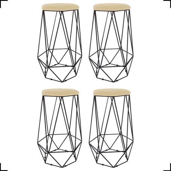 Imagem de Kit 4 Banquetas Decorativas Para Sala Hexagonal Aramado Base Bronze/Dourada/Preta Suede Cores - Clique E Decore