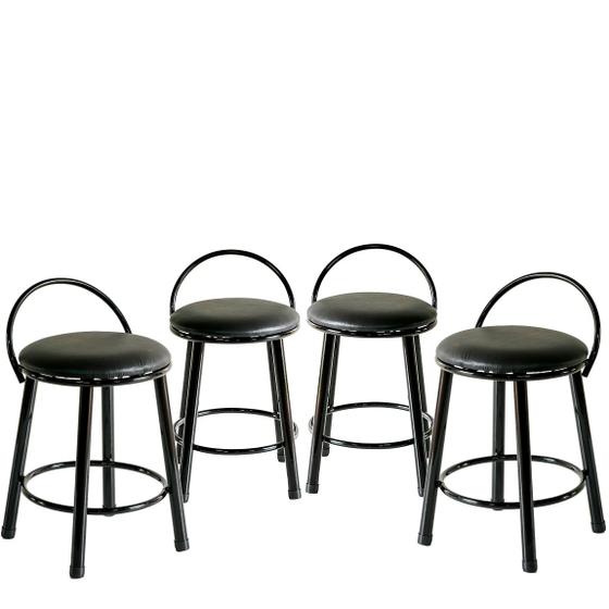 Imagem de Kit 4 Banquetas Elo Baixa com Assento Estofado para Bar, Balcão, Bancada, Área Gourmet - Preto