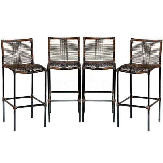Imagem de Kit 4 Banquetas Havaí Artesanal Em corda Sintética Para Balcão, Bar, Área Gourmet - Pedra Ferro