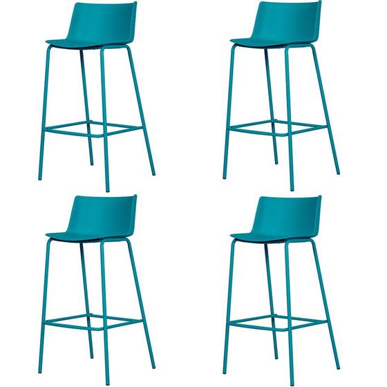 Imagem de Kit 4 Banquetas Ipanema Média Fratini 86,50 cm (altura) em Polipropileno Base em Aço Azul Sonho Distante