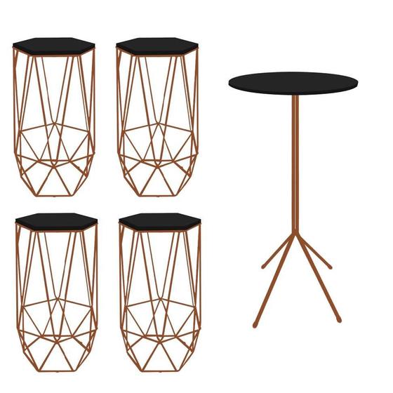 Imagem de Kit 4 Banquetas Liz + 1 Mesa Bistrô Nunno Industrial Ferro Bronze MDF Preto - Ahazzo Móveis