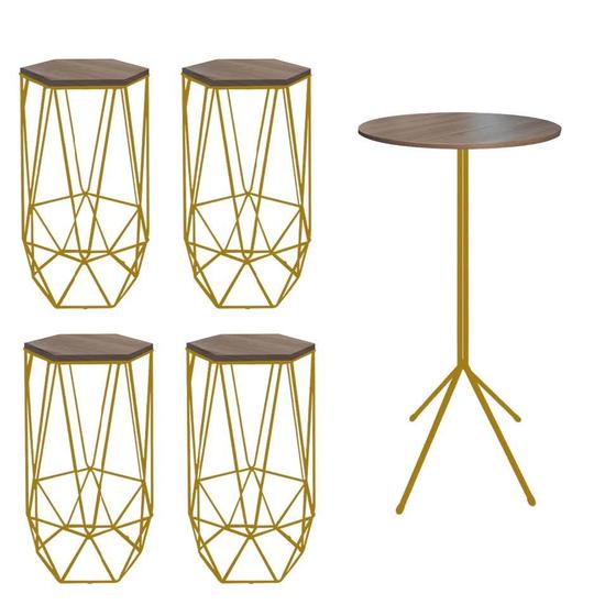 Imagem de Kit 4 Banquetas Liz + 1 Mesa Bistrô Nunno Industrial Ferro Dourado MDF Madeira - Ahazzo Móveis