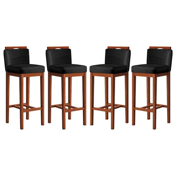 Kit 4 Banquetas Média para Bancada Ilha 38x92 Cm Líbia Madeira Maciça Suede Preto CCS - CCS Interiores Imagem de Kit 4 Banquetas Média para Bancada Ilha 38x92 Cm Líbia Madeira Maciça Suede Preto CCS