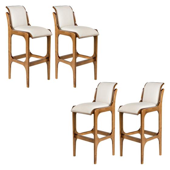 Imagem de Kit 4 Banquetas para Cozinha Americana 37 x 101 Cm Barcelona Madeira Imbuia Linho Bege Cru L71 - RMI