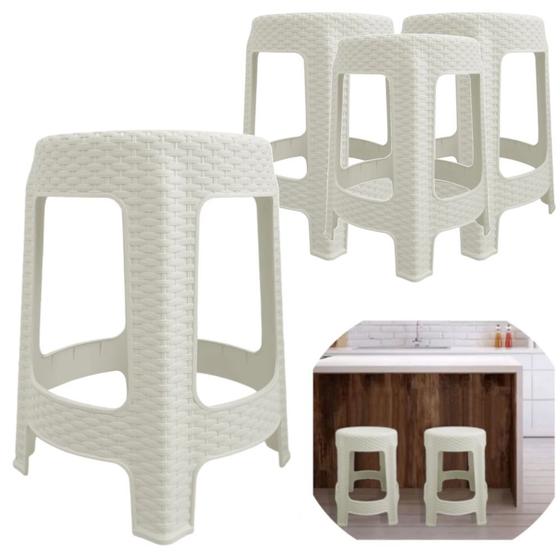 Imagem de Kit 4 Banquetas Plastica Premium Rattan Branca 45 Cm  Arqplast 