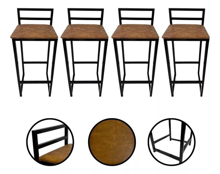 Kit 4 Banquetas Quadrada Bistro Industrial Alta Casa Bar Cozinha Menor preço em Kit 4 Banquetas Quadrada Bistro Industrial Alta Casa Bar Cozinha