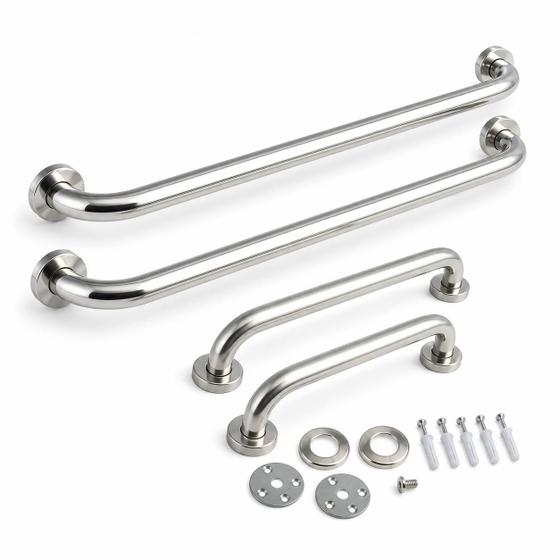 Kit 4 Barras de Apoio 40 e 60cm Lorben com Alça Suporte Deficiente Idoso Inox Banheiro - GT845