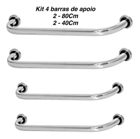 Imagem de Kit 4 Barras De Apoio De Segurança Para Banheiro 40cm E 80cm