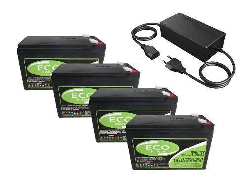 Imagem de Kit 4 Bateria para Bike Elétrica 10Ah 12V - Eco Power + Carregador 48V