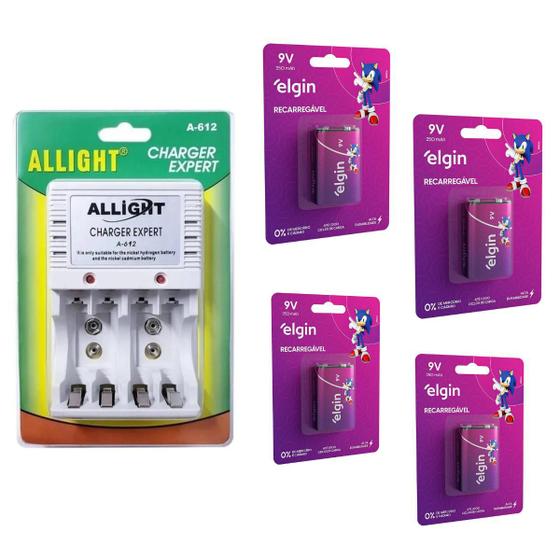 Kit 4 Bateria Recarregáv 9v + Carreg Aa/aaa/9v Bateria Pilha Menor preço em Kit 4 Bateria Recarregáv 9v + Carreg Aa/aaa/9v Bateria Pilha